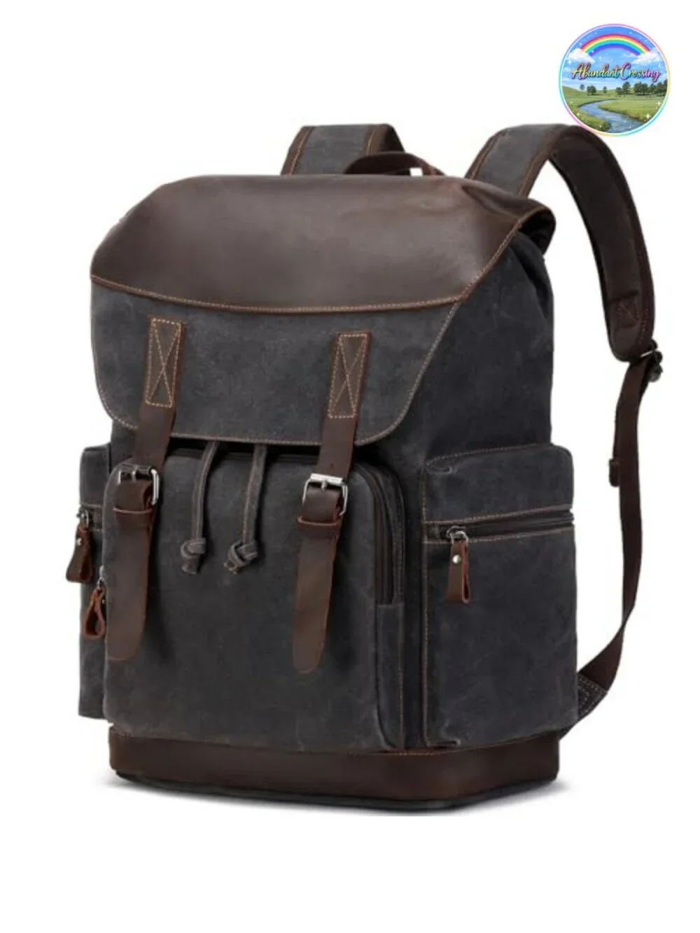 Waxed Canvas Leather Backpack Laptop 17.3 Inch Men Travel Rucksack